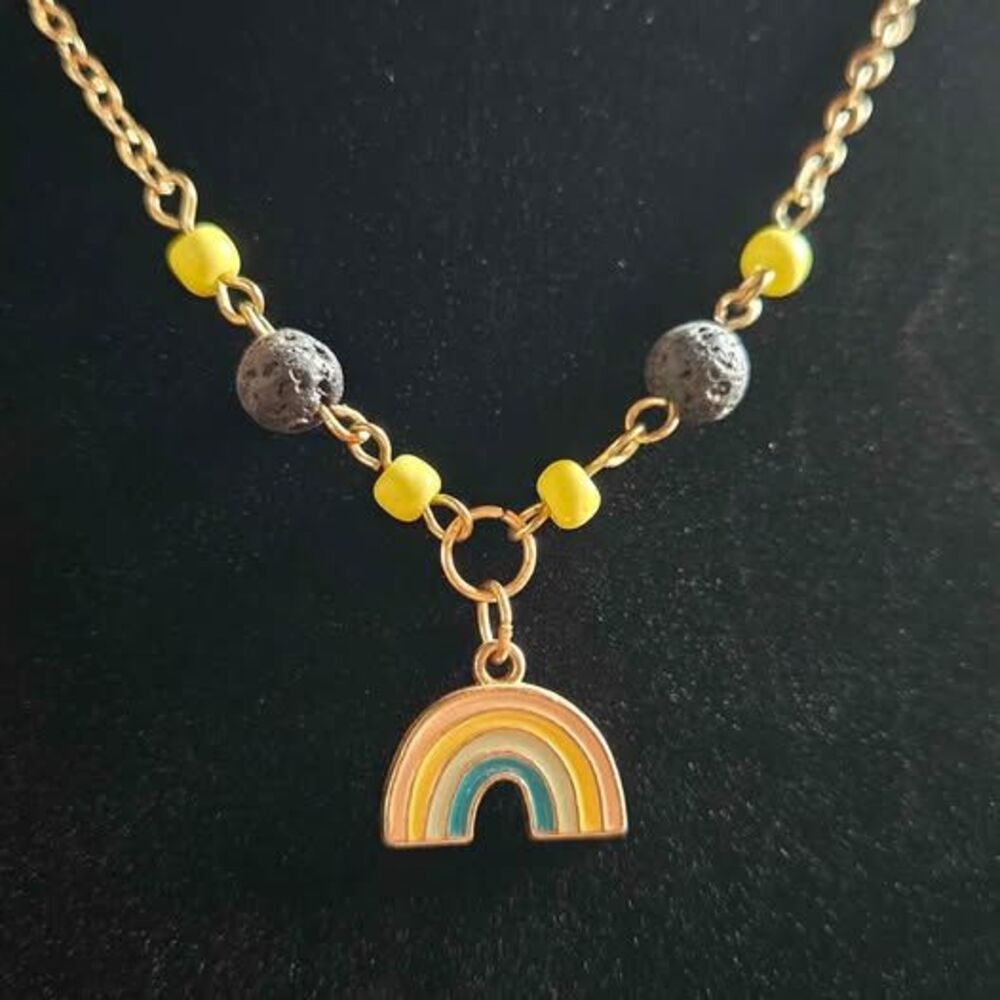 Handmade Rainbow Aromatherapy Necklace | Lava Stone Essential Oil Diffuser